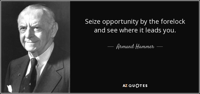 Seize opportunity by the forelock and see where it leads you. - Armand Hammer