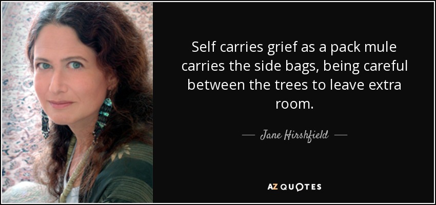 Self carries grief as a pack mule carries the side bags, being careful between the trees to leave extra room. - Jane Hirshfield