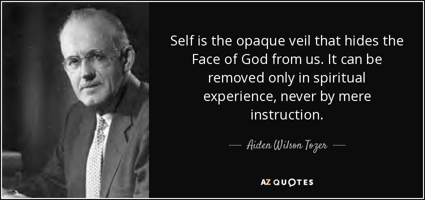 Self is the opaque veil that hides the Face of God from us. It can be removed only in spiritual experience, never by mere instruction. - Aiden Wilson Tozer