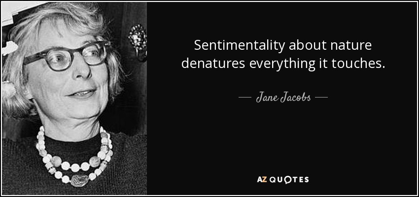 Sentimentality about nature denatures everything it touches. - Jane Jacobs