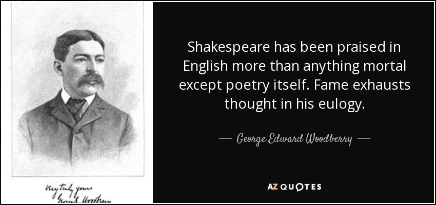 Shakespeare has been praised in English more than anything mortal except poetry itself. Fame exhausts thought in his eulogy. - George Edward Woodberry