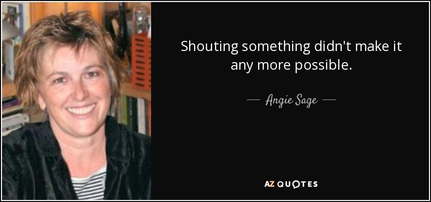 Shouting something didn't make it any more possible. - Angie Sage