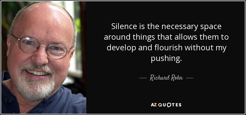 Silence is the necessary space around things that allows them to develop and flourish without my pushing. - Richard Rohr