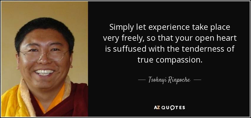 Simply let experience take place very freely, so that your open heart is suffused with the tenderness of true compassion. - Tsoknyi Rinpoche