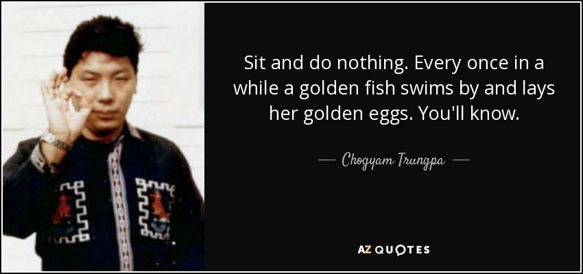 Sit and do nothing. Every once in a while a golden fish swims by and lays her golden eggs. You'll know. - Chogyam Trungpa
