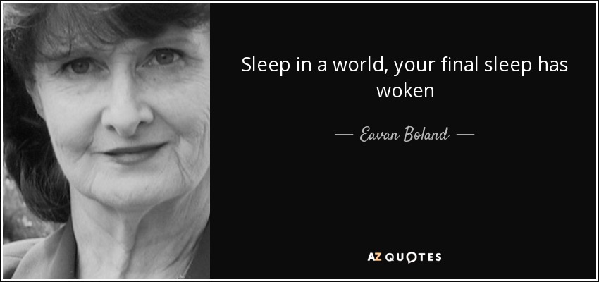 Sleep in a world, your final sleep has woken - Eavan Boland