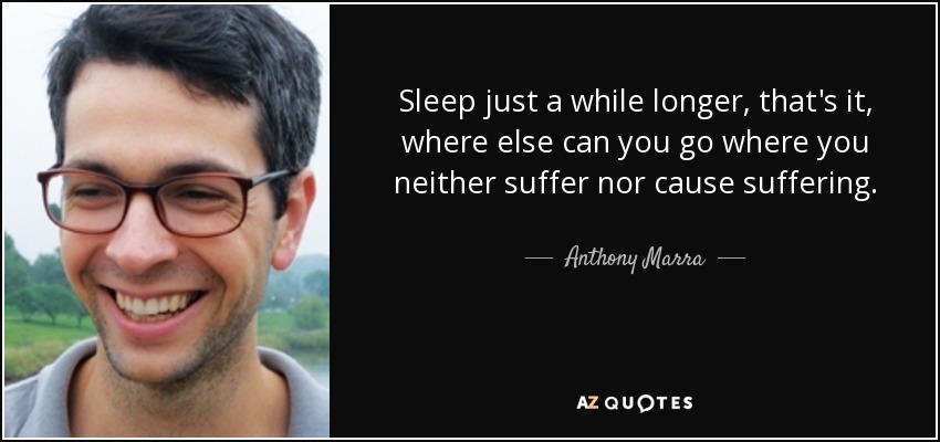 Sleep just a while longer, that's it, where else can you go where you neither suffer nor cause suffering. - Anthony Marra