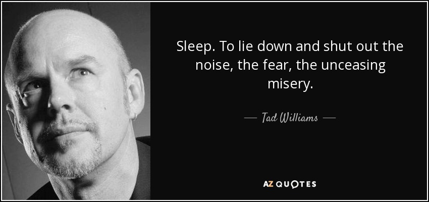 Sleep. To lie down and shut out the noise, the fear, the unceasing misery. - Tad Williams