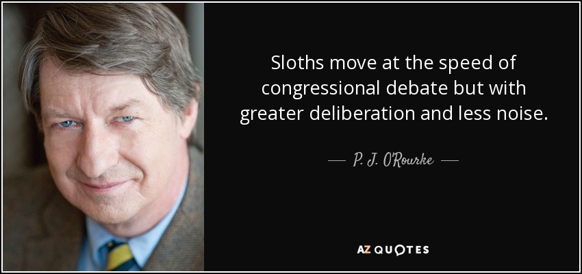 Sloths move at the speed of congressional debate but with greater deliberation and less noise. - P. J. O'Rourke