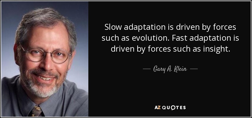 Slow adaptation is driven by forces such as evolution. Fast adaptation is driven by forces such as insight. - Gary A. Klein