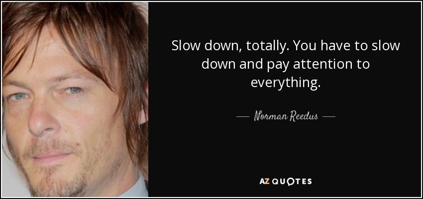 Slow down, totally. You have to slow down and pay attention to everything. - Norman Reedus