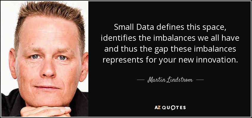 Small Data defines this space, identifies the imbalances we all have and thus the gap these imbalances represents for your new innovation. - Martin Lindstrom