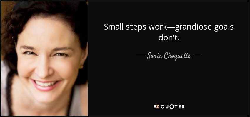 Small steps work—grandiose goals don’t. - Sonia Choquette