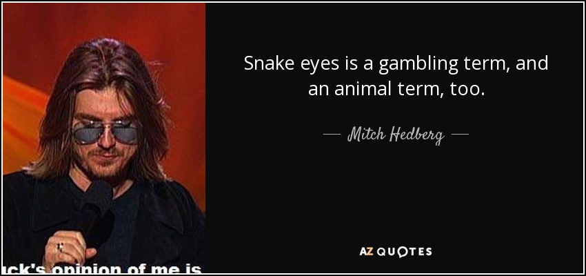 Snake eyes is a gambling term, and an animal term, too. - Mitch Hedberg