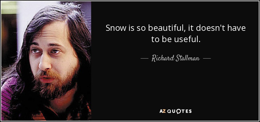 Snow is so beautiful, it doesn't have to be useful. - Richard Stallman
