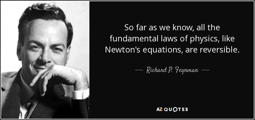 So far as we know, all the fundamental laws of physics, like Newton's equations, are reversible. - Richard P. Feynman