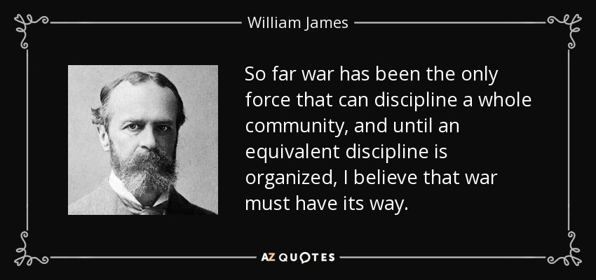 So far war has been the only force that can discipline a whole community, and until an equivalent discipline is organized, I believe that war must have its way. - William James