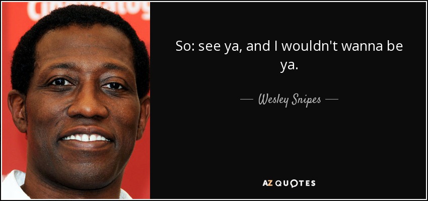 So: see ya, and I wouldn't wanna be ya. - Wesley Snipes