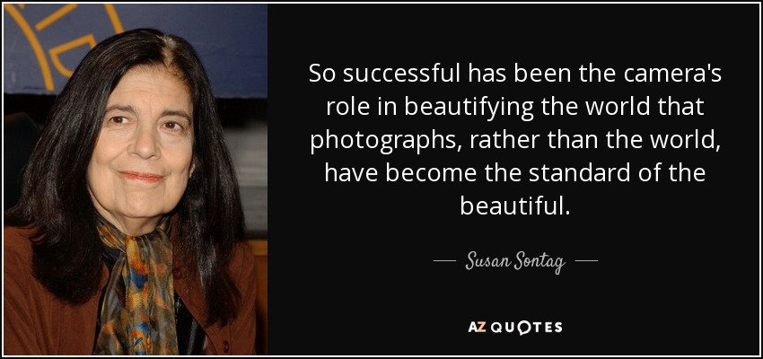 So successful has been the camera's role in beautifying the world that photographs, rather than the world, have become the standard of the beautiful. - Susan Sontag