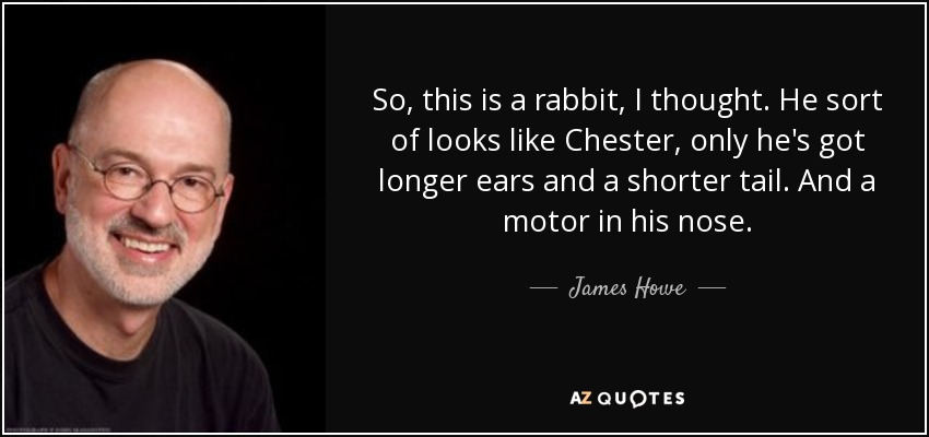 So, this is a rabbit, I thought. He sort of looks like Chester, only he's got longer ears and a shorter tail. And a motor in his nose. - James Howe