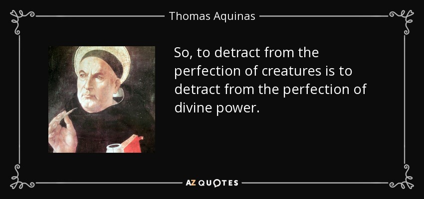 So, to detract from the perfection of creatures is to detract from the perfection of divine power. - Thomas Aquinas