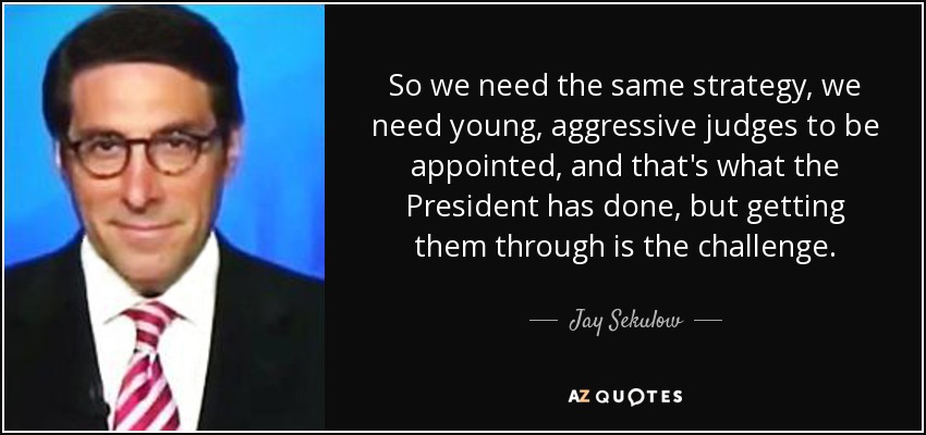 So we need the same strategy, we need young, aggressive judges to be appointed, and that's what the President has done, but getting them through is the challenge. - Jay Sekulow