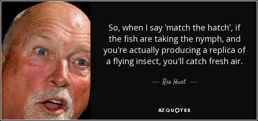 So, when I say 'match the hatch', if the fish are taking the nymph, and you're actually producing a replica of a flying insect, you'll catch fresh air. - Rex Hunt
