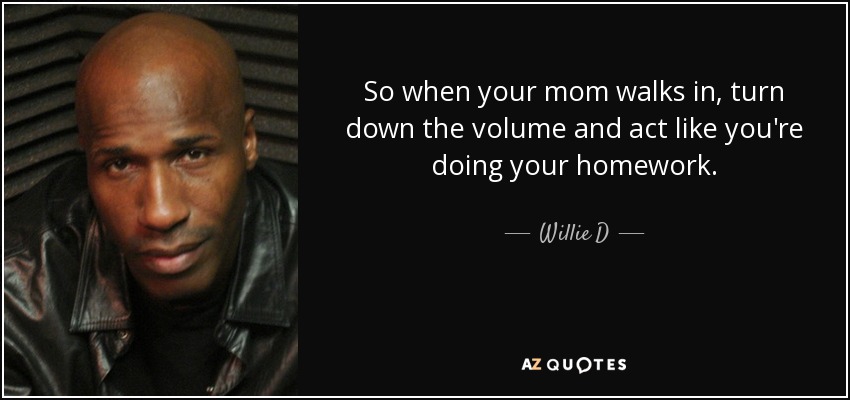 So when your mom walks in, turn down the volume and act like you're doing your homework. - Willie D
