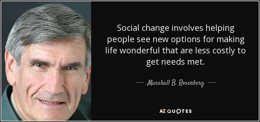 Social change involves helping people see new options for making life wonderful that are less costly to get needs met. - Marshall B. Rosenberg