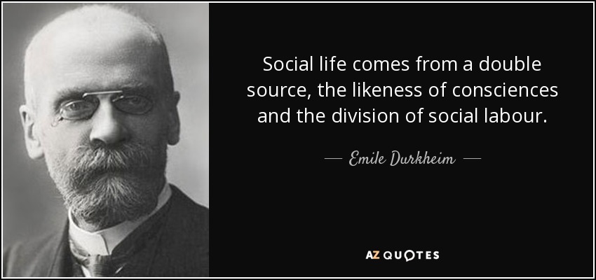 Social life comes from a double source, the likeness of consciences and the division of social labour. - Emile Durkheim