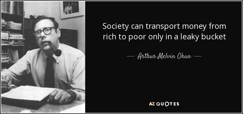Society can transport money from rich to poor only in a leaky bucket - Arthur Melvin Okun