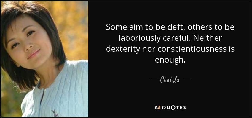 Some aim to be deft, others to be laboriously careful. Neither dexterity nor conscientiousness is enough. - Chai Lu