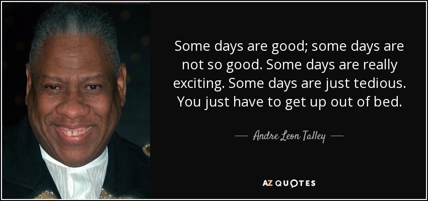 Some days are good; some days are not so good. Some days are really exciting. Some days are just tedious. You just have to get up out of bed. - Andre Leon Talley