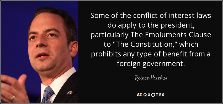 Some of the conflict of interest laws do apply to the president, particularly The Emoluments Clause to 