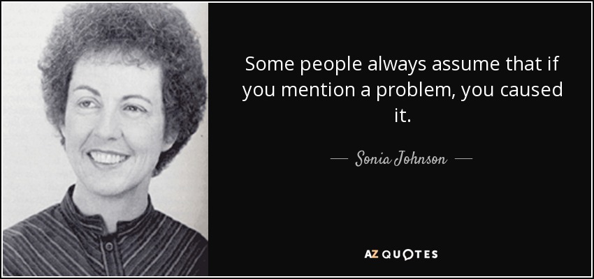 Some people always assume that if you mention a problem, you caused it. - Sonia Johnson