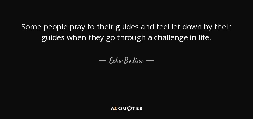 Some people pray to their guides and feel let down by their guides when they go through a challenge in life. - Echo Bodine