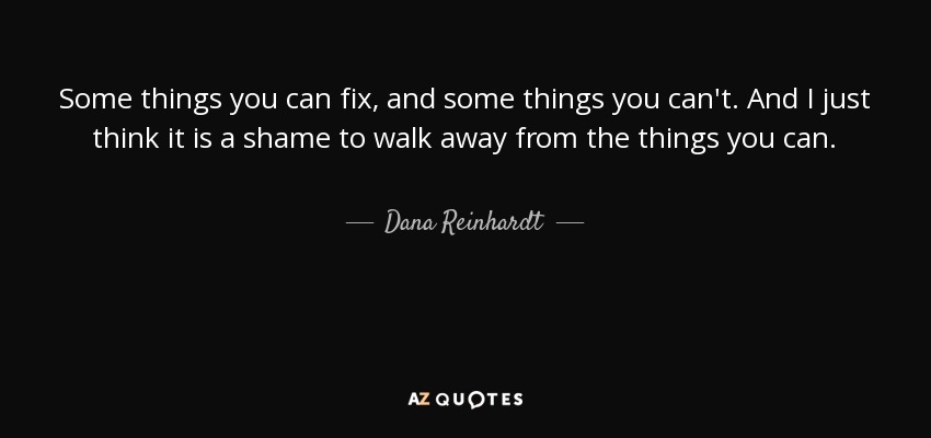 Some things you can fix, and some things you can't. And I just think it is a shame to walk away from the things you can. - Dana Reinhardt