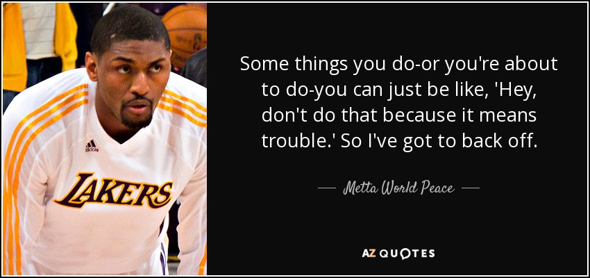 Some things you do-or you're about to do-you can just be like, 'Hey, don't do that because it means trouble.' So I've got to back off. - Metta World Peace