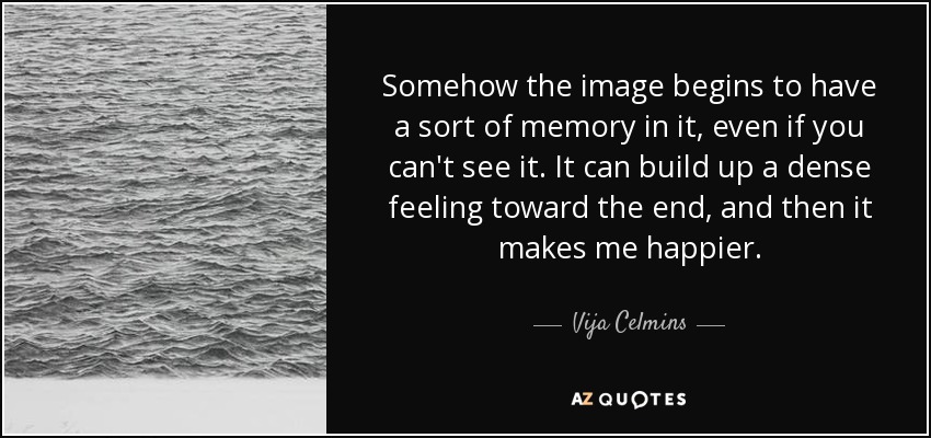 Somehow the image begins to have a sort of memory in it, even if you can't see it. It can build up a dense feeling toward the end, and then it makes me happier. - Vija Celmins