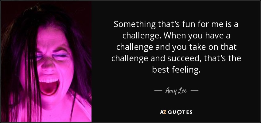 Something that's fun for me is a challenge. When you have a challenge and you take on that challenge and succeed, that's the best feeling. - Amy Lee