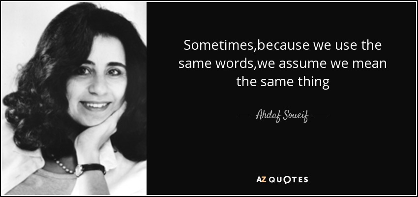 Sometimes,because we use the same words,we assume we mean the same thing - Ahdaf Soueif