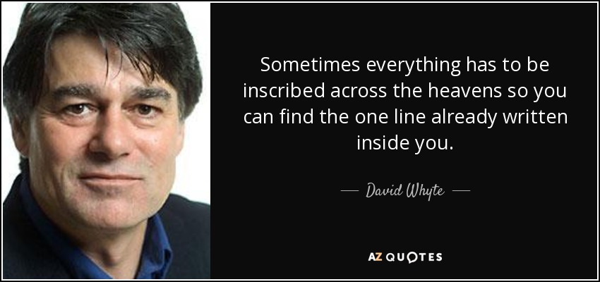 Sometimes everything has to be inscribed across the heavens so you can find the one line already written inside you. - David Whyte