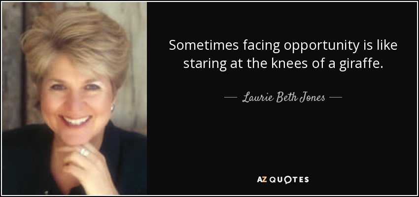 Sometimes facing opportunity is like staring at the knees of a giraffe. - Laurie Beth Jones
