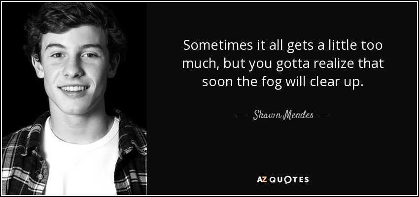 Sometimes it all gets a little too much, but you gotta realize that soon the fog will clear up. - Shawn Mendes
