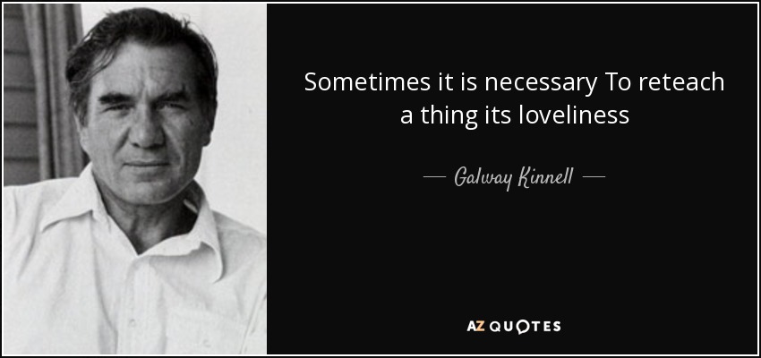 Sometimes it is necessary To reteach a thing its loveliness - Galway Kinnell