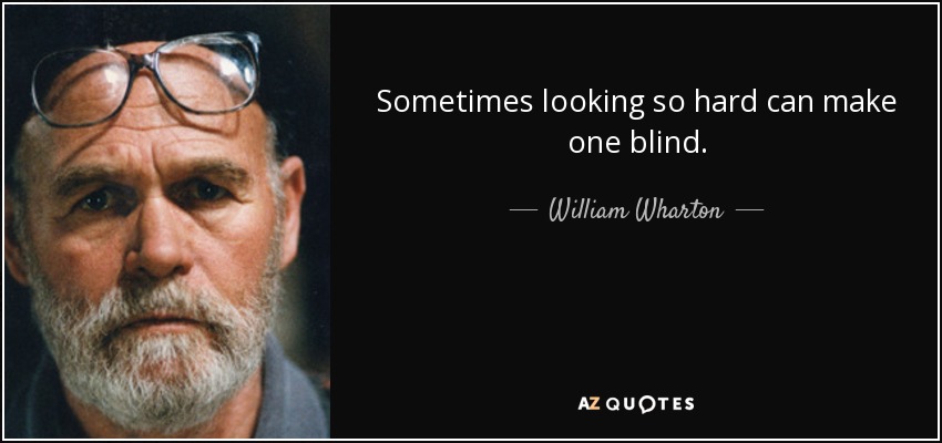 Sometimes looking so hard can make one blind. - William Wharton