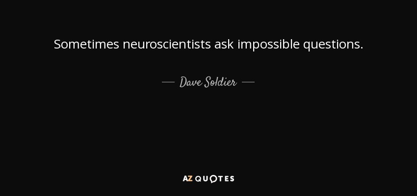 Sometimes neuroscientists ask impossible questions. - Dave Soldier