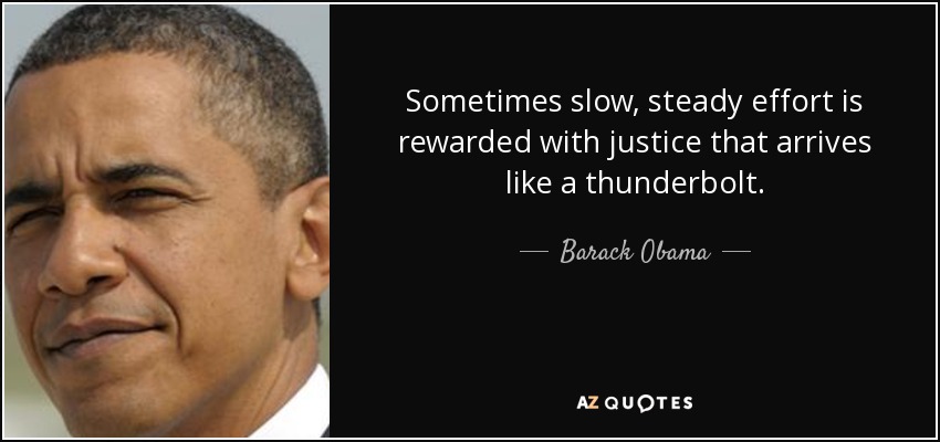 Sometimes slow, steady effort is rewarded with justice that arrives like a thunderbolt. - Barack Obama