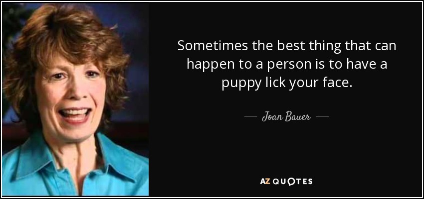 Sometimes the best thing that can happen to a person is to have a puppy lick your face. - Joan Bauer