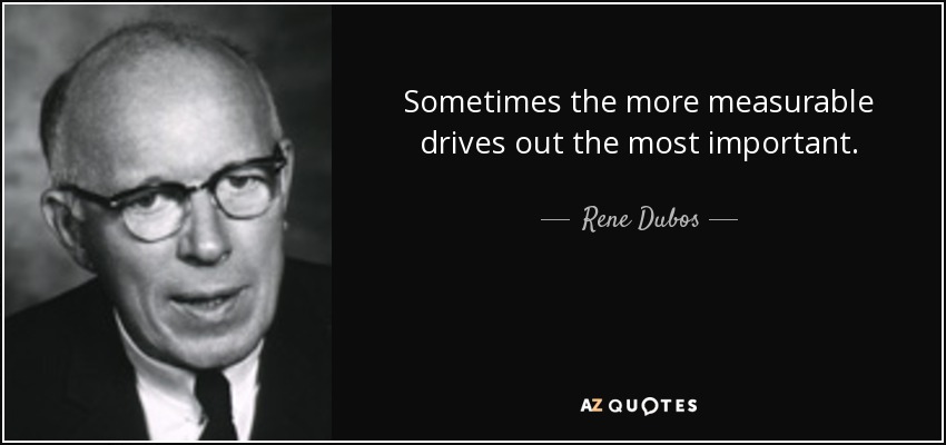 Sometimes the more measurable drives out the most important. - Rene Dubos